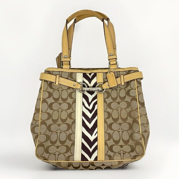 Coach Handbags - COACH Beige / Zebra Signature Stripe Jacquard Leather Satchel F13993 Hangtag